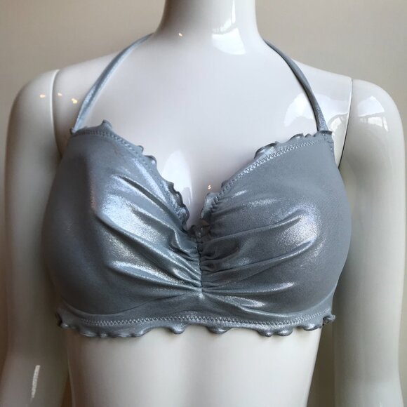 SunDazed 34 DD Bra cup solid silver metallic underwire top set shirred ruffled - Picture 13 of 13
